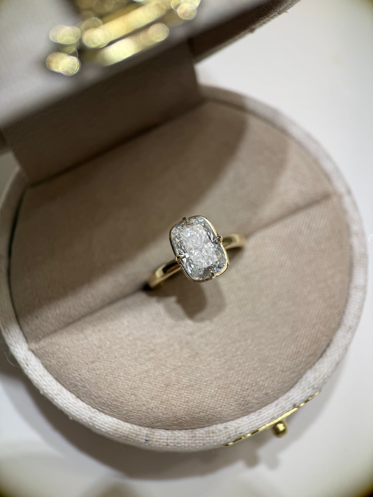 Elongated Cushion Solitaire Engagement Ring