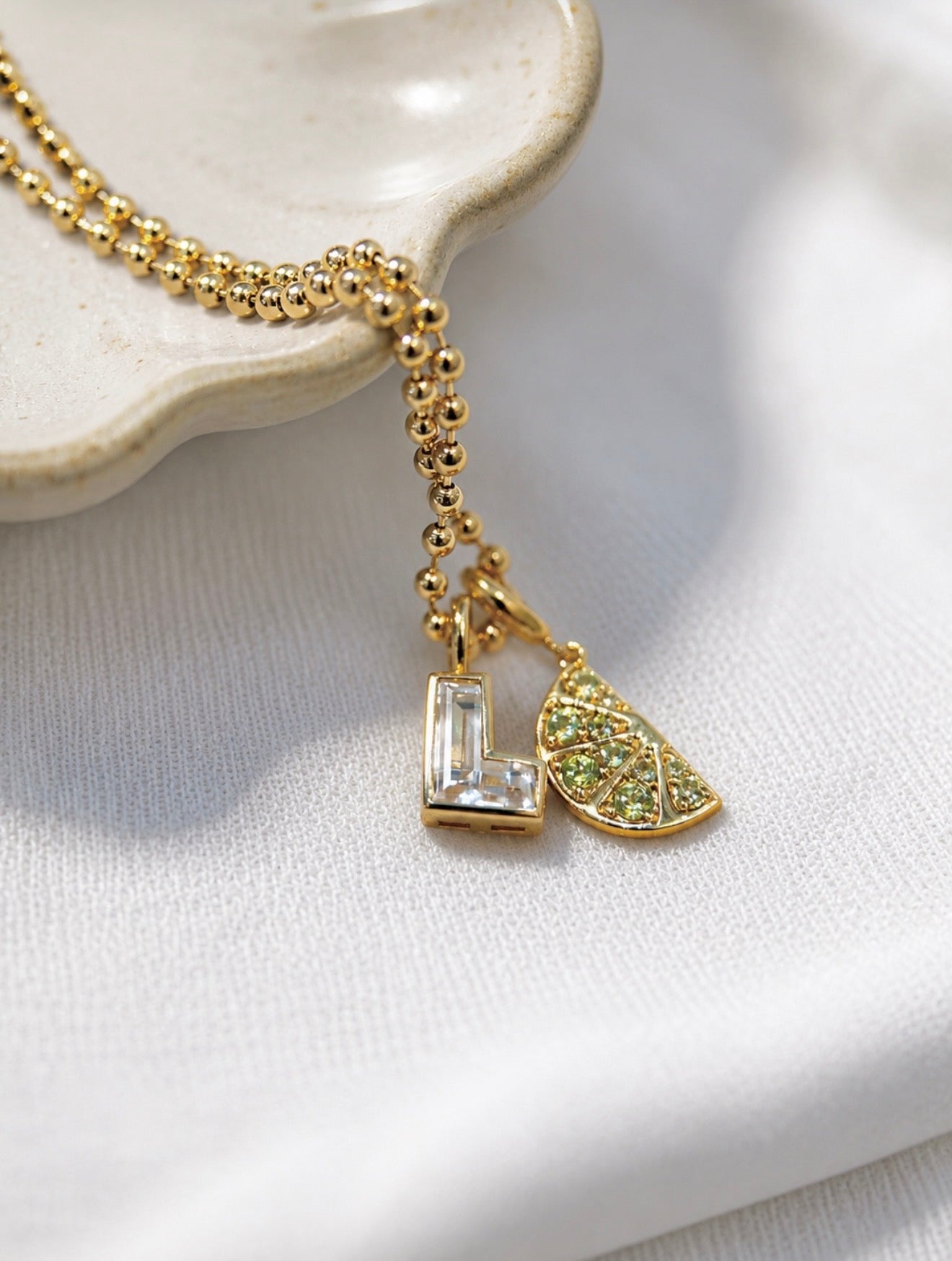 14K Yellow Gold Vermeil Natural Peridot Lime Wedge Charm/Pendant