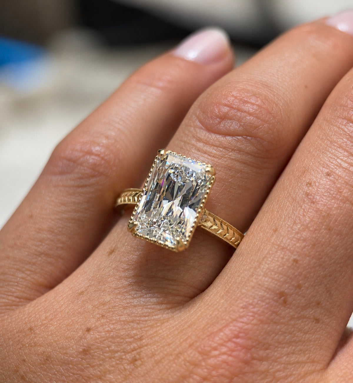 Radiant Milgrain Cathedral Engagement Ring