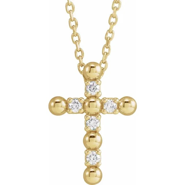 Petite Beaded & Natural Diamond Cross Necklace