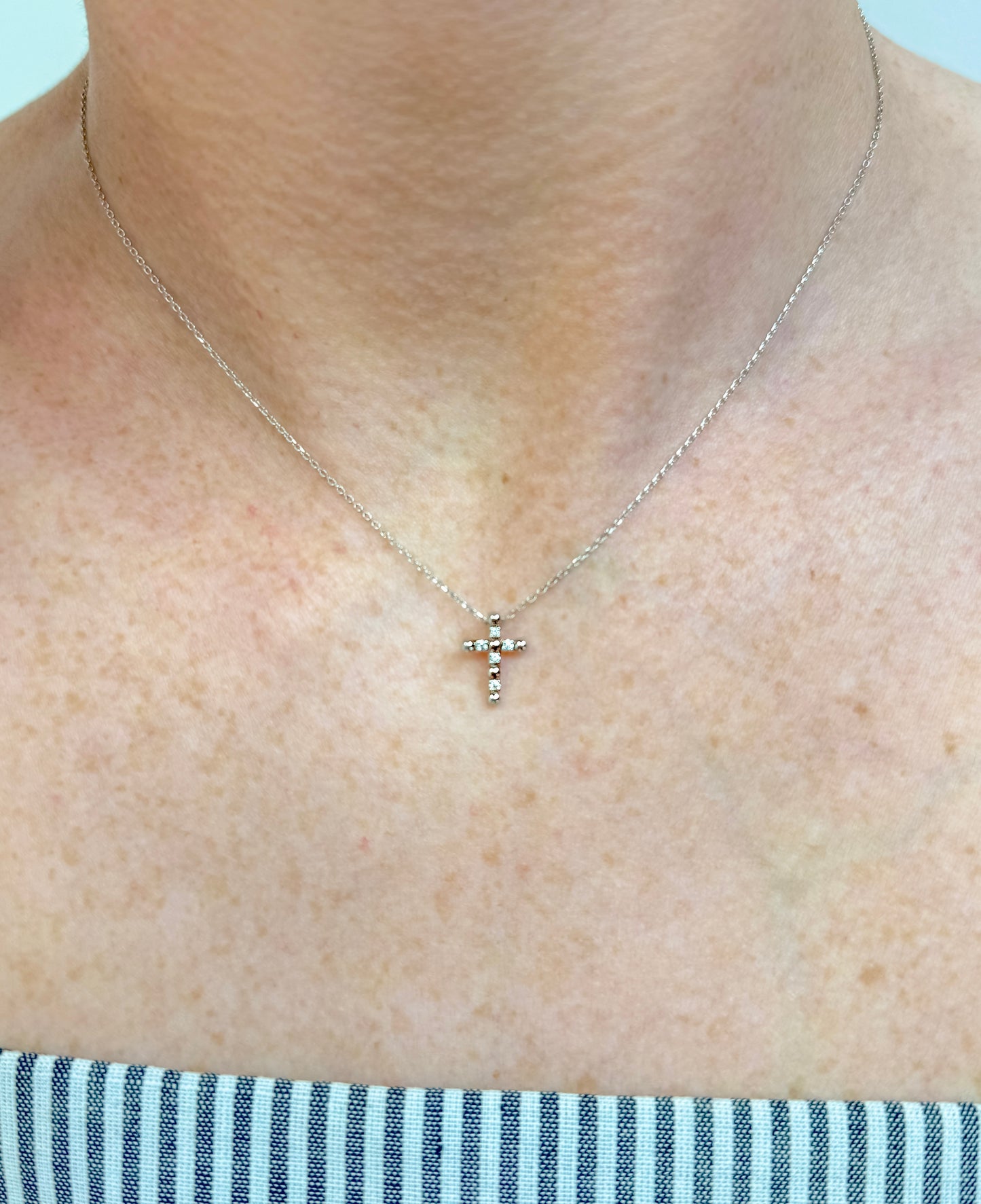 Petite Beaded & Natural Diamond Cross Necklace